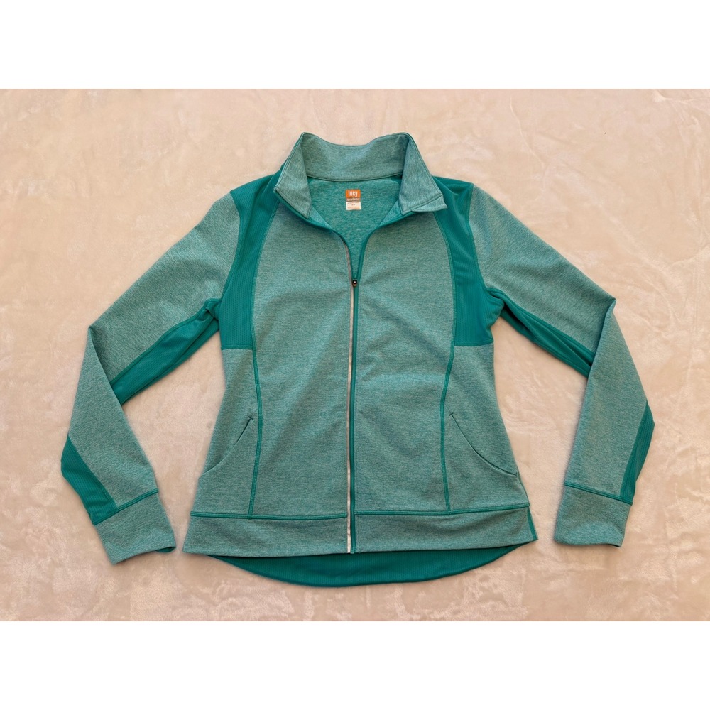 Lucy Tech Womens Teal Space Dye Full Zip Athletic Jacket Mesh Thumbholes Size M